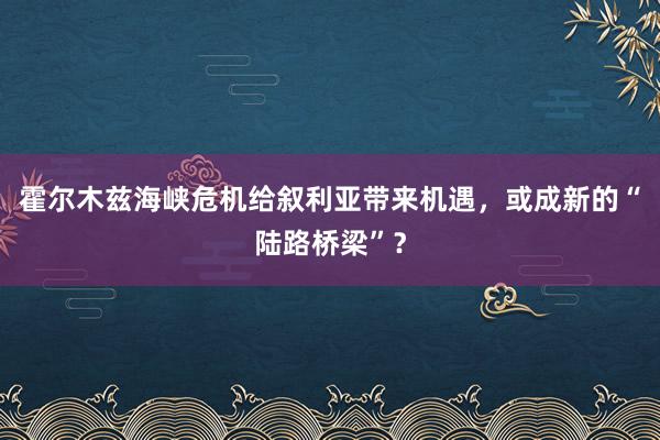 霍尔木兹海峡危机给叙利亚带来机遇，或成新的“陆路桥梁”？