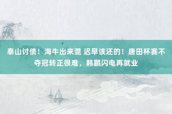 泰山讨债！海牛出来混 迟早该还的！唐田杯赛不夺冠转正很难，韩鹏闪电再就业