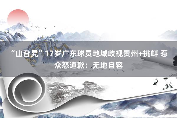 “山旮旯”17岁广东球员地域歧视贵州+挑衅 惹众怒道歉：无地自容