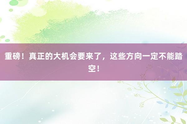 重磅!真正的大机会要来了,这些方向一定不能踏空!