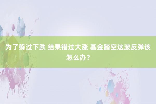 为了躲过下跌 结果错过大涨 基金踏空这波反弹该怎么办？