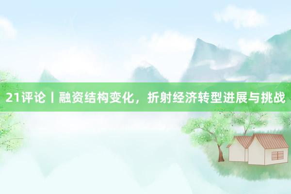 21评论丨融资结构变化，折射经济转型进展与挑战
