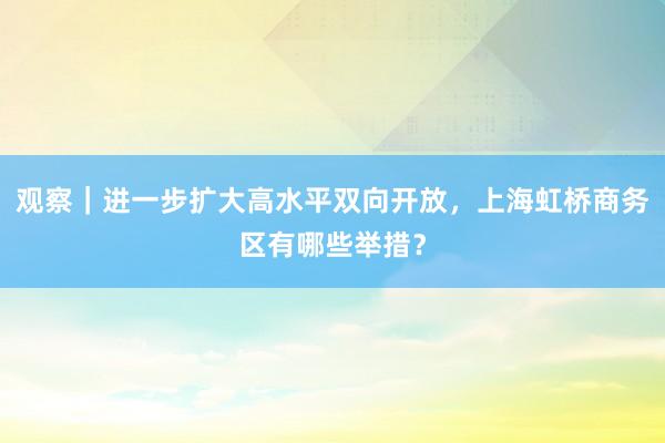 观察｜进一步扩大高水平双向开放，上海虹桥商务区有哪些举措？