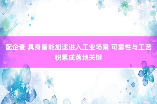 配企查 具身智能加速进入工业场景 可靠性与工艺积累成落地关键